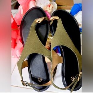 Boutine LA Olive Green Thong Sandals with Gold Accent
